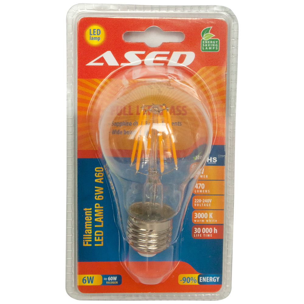 Светодиодна крушка FILLAMENT FULL GLASS LED A60;6W;470lm;E27 Светодиодна крушка FILLAMENT FULL GLASS LED A60;6W;470lm;E27