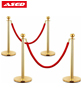 Queuing barrier posts gold 4 pcs with 2 pcs red ropes
