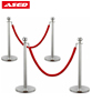 Queuing barrier posts chrome inox 4 pcs with 2 pcs red ropes